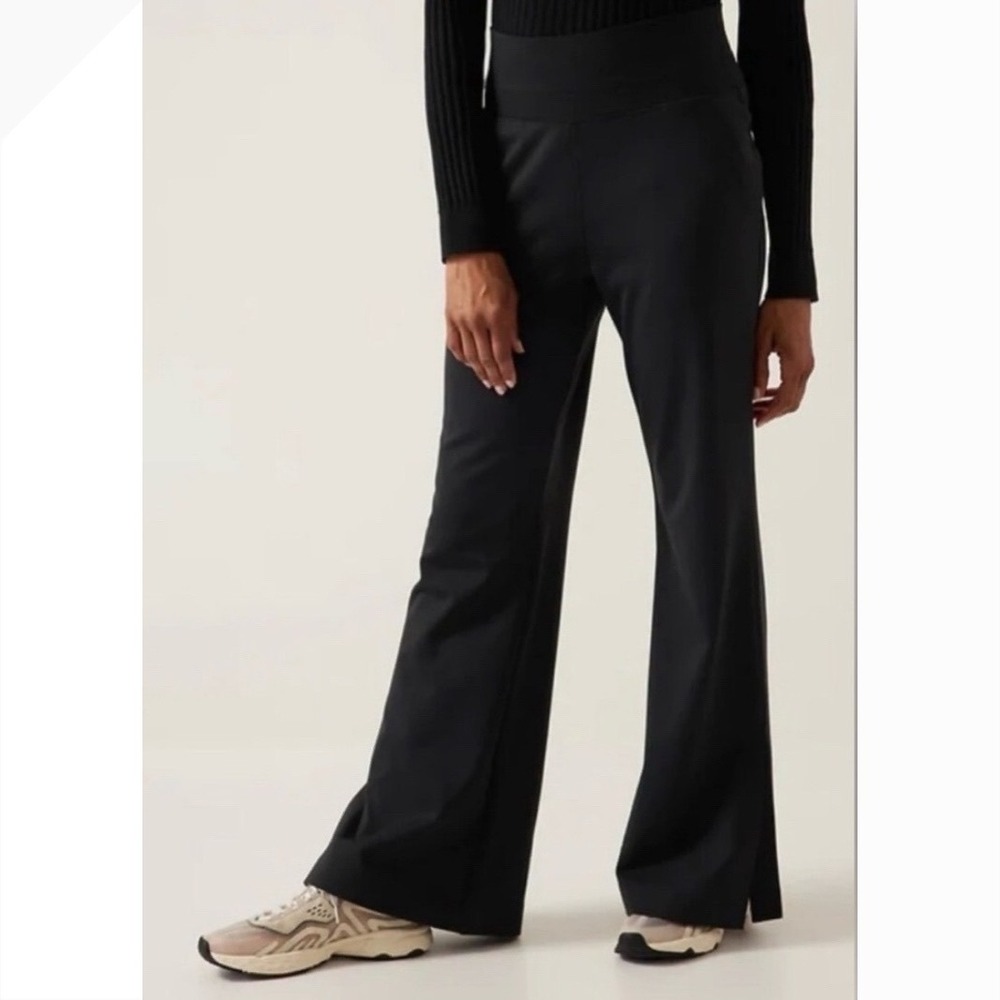 Athleta Venice Wide Leg Flare Pant Split Hem Black High Rise L
